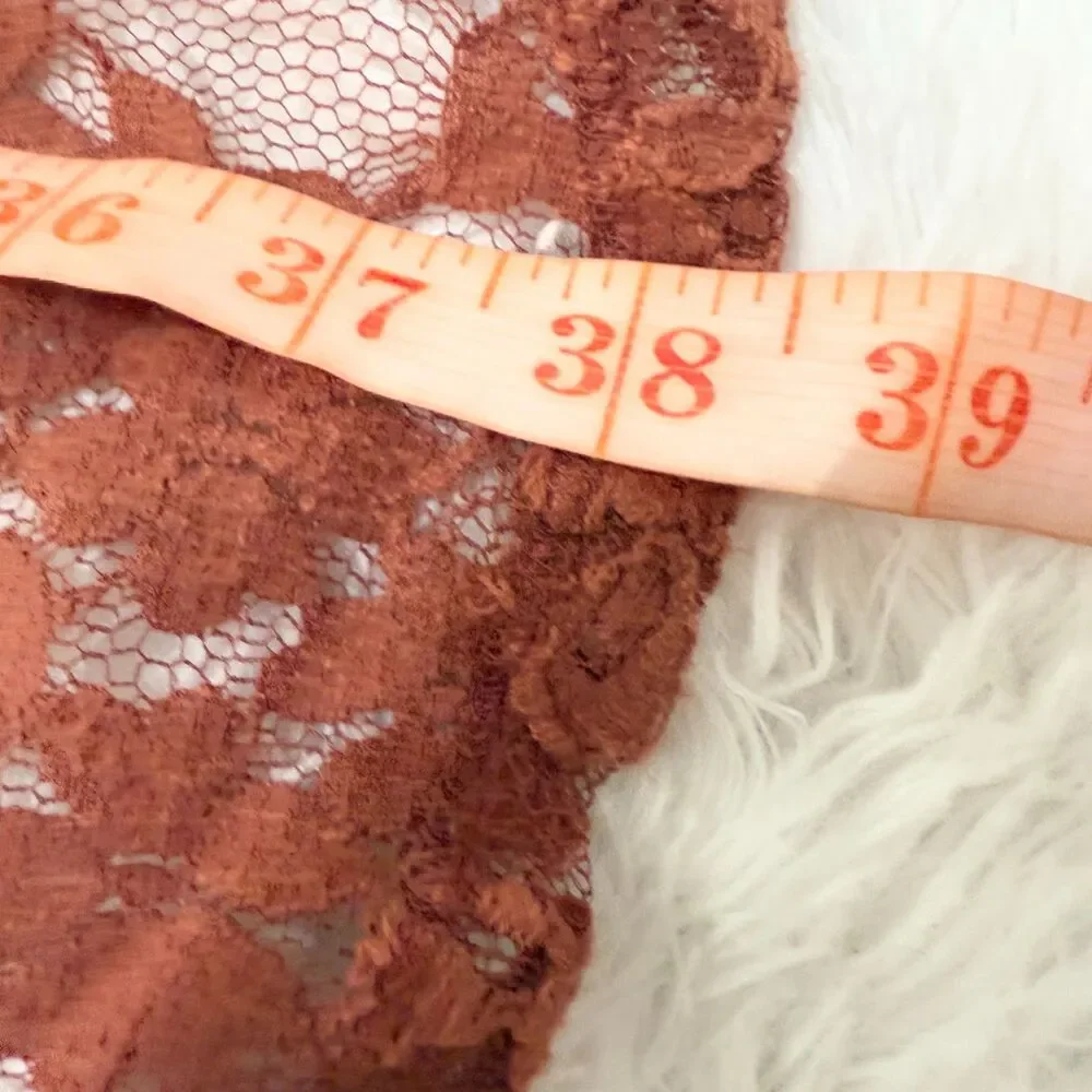 Free People Daydream Hi Low Lace Stripe Round Neck Tunic Burnt Orange Small